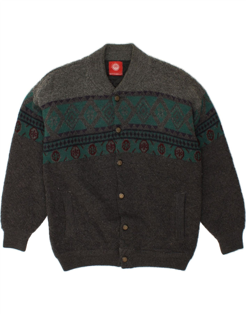 SETTEBELO Mens Knit Bomber Jacket UK 38 Medium Grey Fair Isle Vintage Settebelo and Second-Hand Settebelo from Messina Hembry 