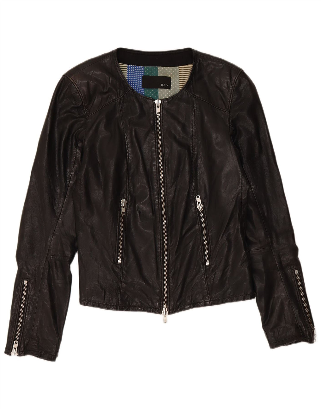 VINTAGE Womens Leather Jacket IT 48 XL Black Leather