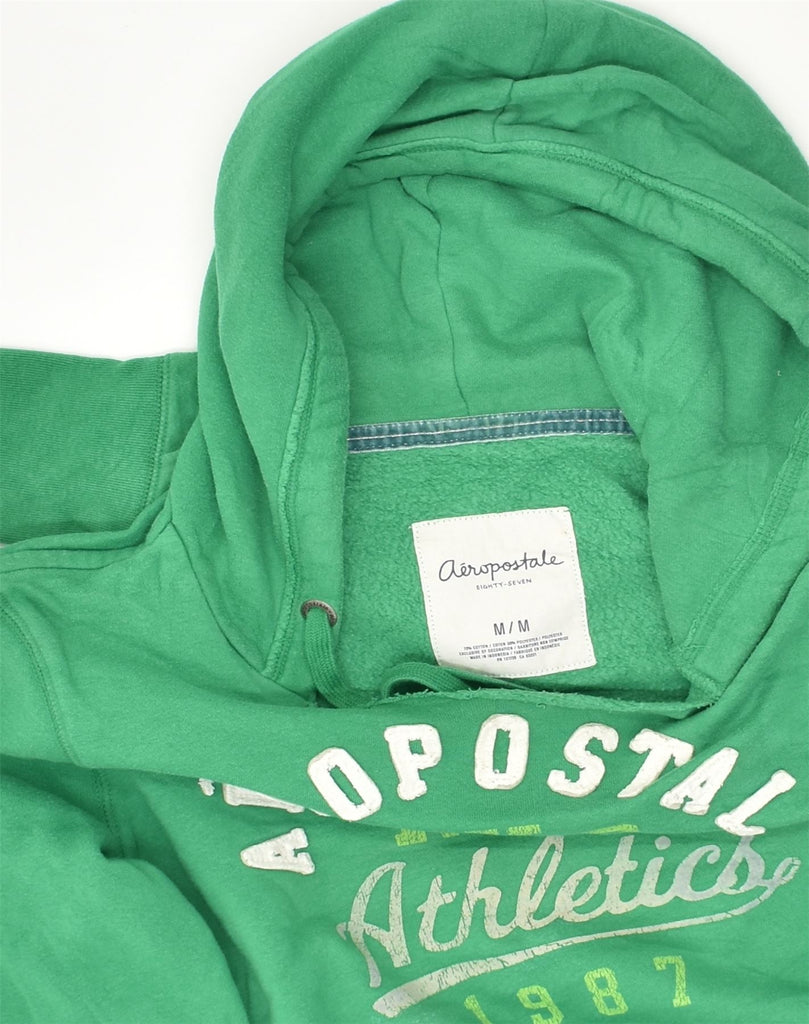 AEROPOSTALE Womens Graphic Hoodie Jumper UK 14 Medium Green Cotton | Vintage Aeropostale | Thrift | Second-Hand Aeropostale | Used Clothing | Messina Hembry 