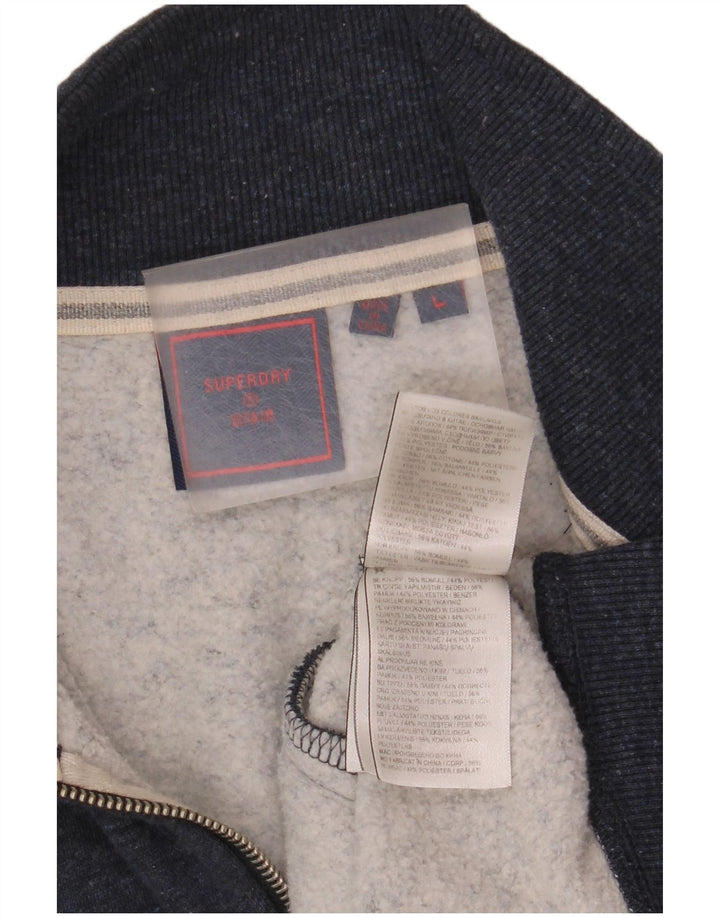 Superdry Mens Tracksuit Top Jacket Large Navy Blue Flecked Cotton