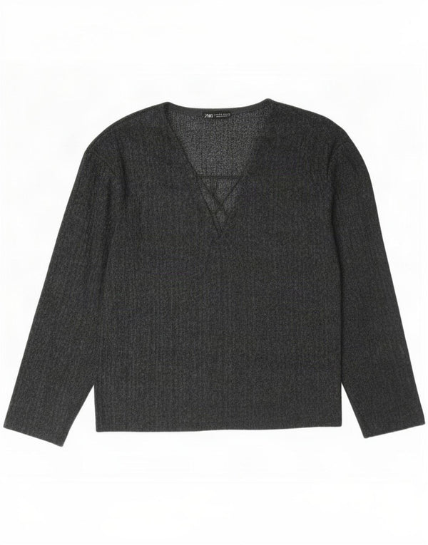 Zara Womens Oversized Top Long Sleeve UK 10 Small Grey