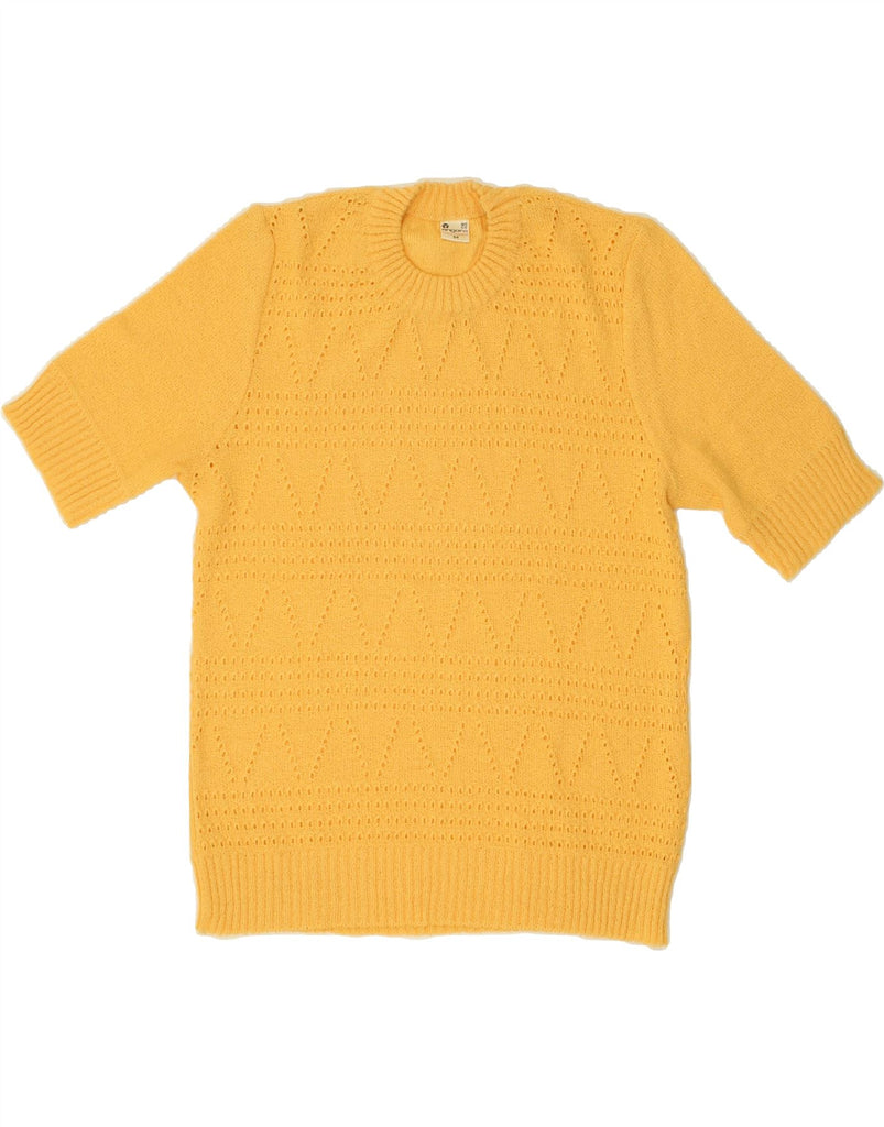 VINTAGE Womens Short Sleeve Crew Neck Jumper Sweater UK 8 Small Yellow Vintage Vintage and Second-Hand Vintage from Messina Hembry 