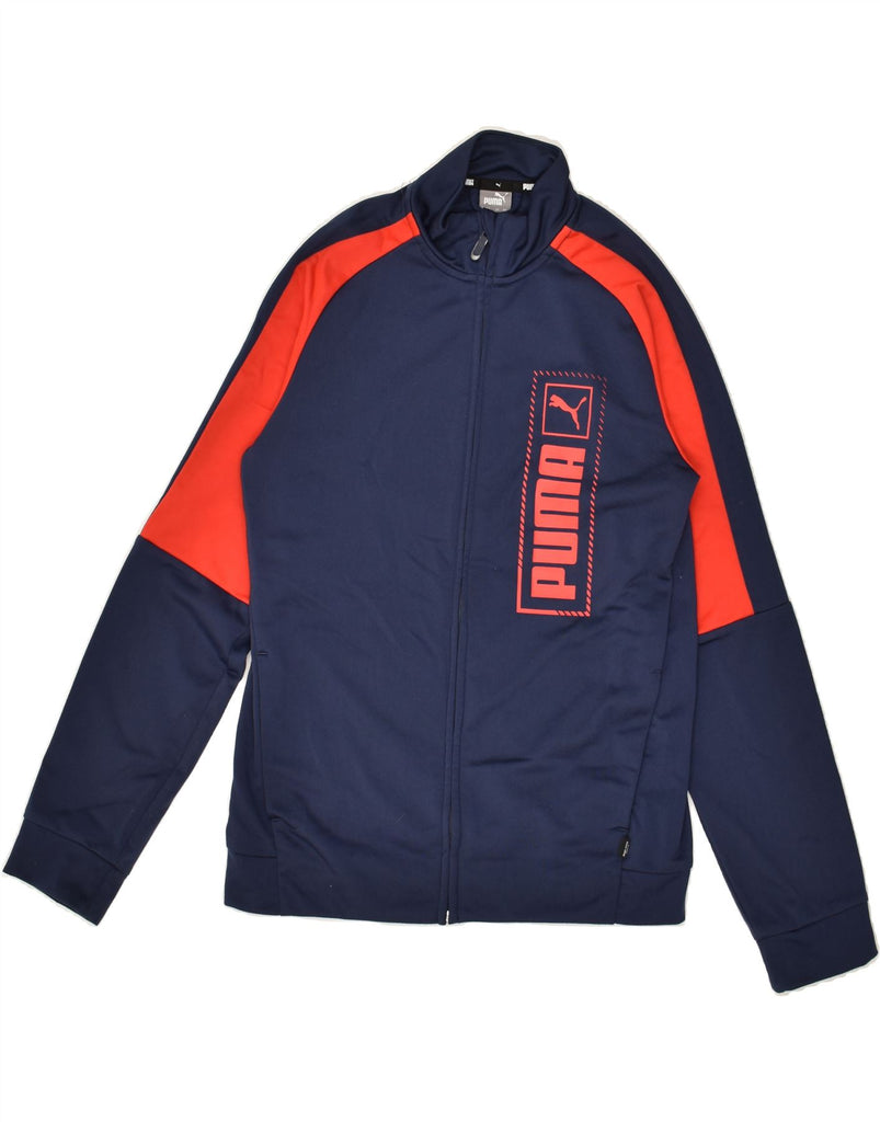 PUMA Boys Graphic Tracksuit Top Jacket 13-14 Years Navy Blue Colourblock | Vintage Puma | Thrift | Second-Hand Puma | Used Clothing | Messina Hembry 