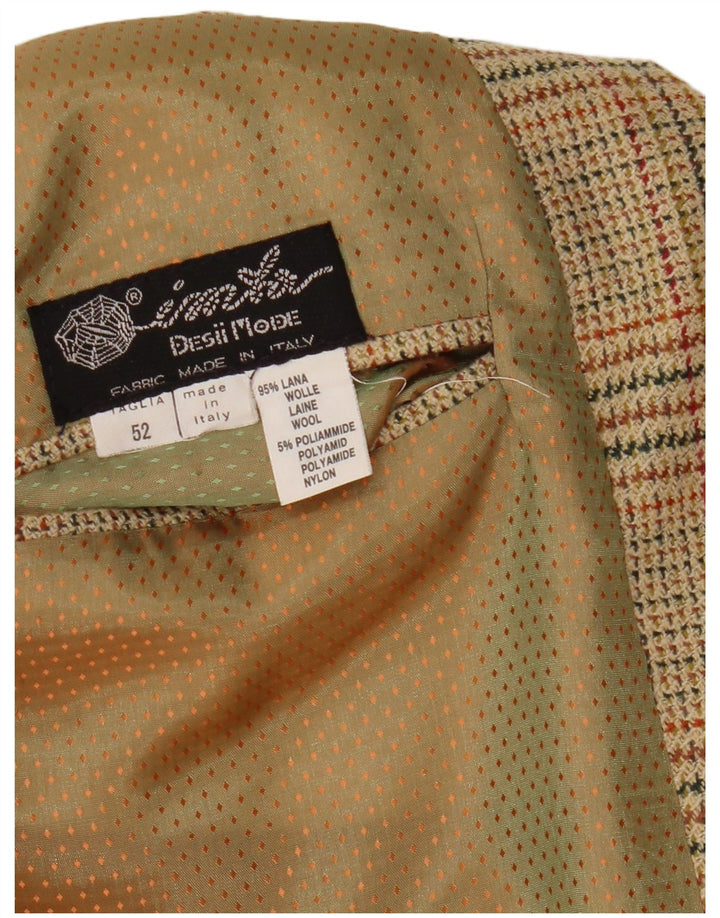 Vintage Mens 2 Button Blazer Jacket IT 52 XL Beige Check Wool