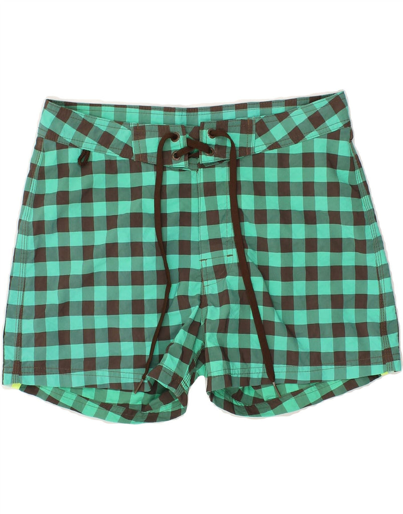 SUNDEK Mens Swimming Shorts W28 Small Green Gingham Polyester | Vintage Sundek | Thrift | Second-Hand Sundek | Used Clothing | Messina Hembry 