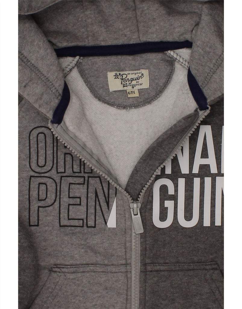 PENGUIN Boys Graphic Zip Hoodie Sweater 6-7 Years Grey Colourblock Cotton | Vintage Penguin | Thrift | Second-Hand Penguin | Used Clothing | Messina Hembry 