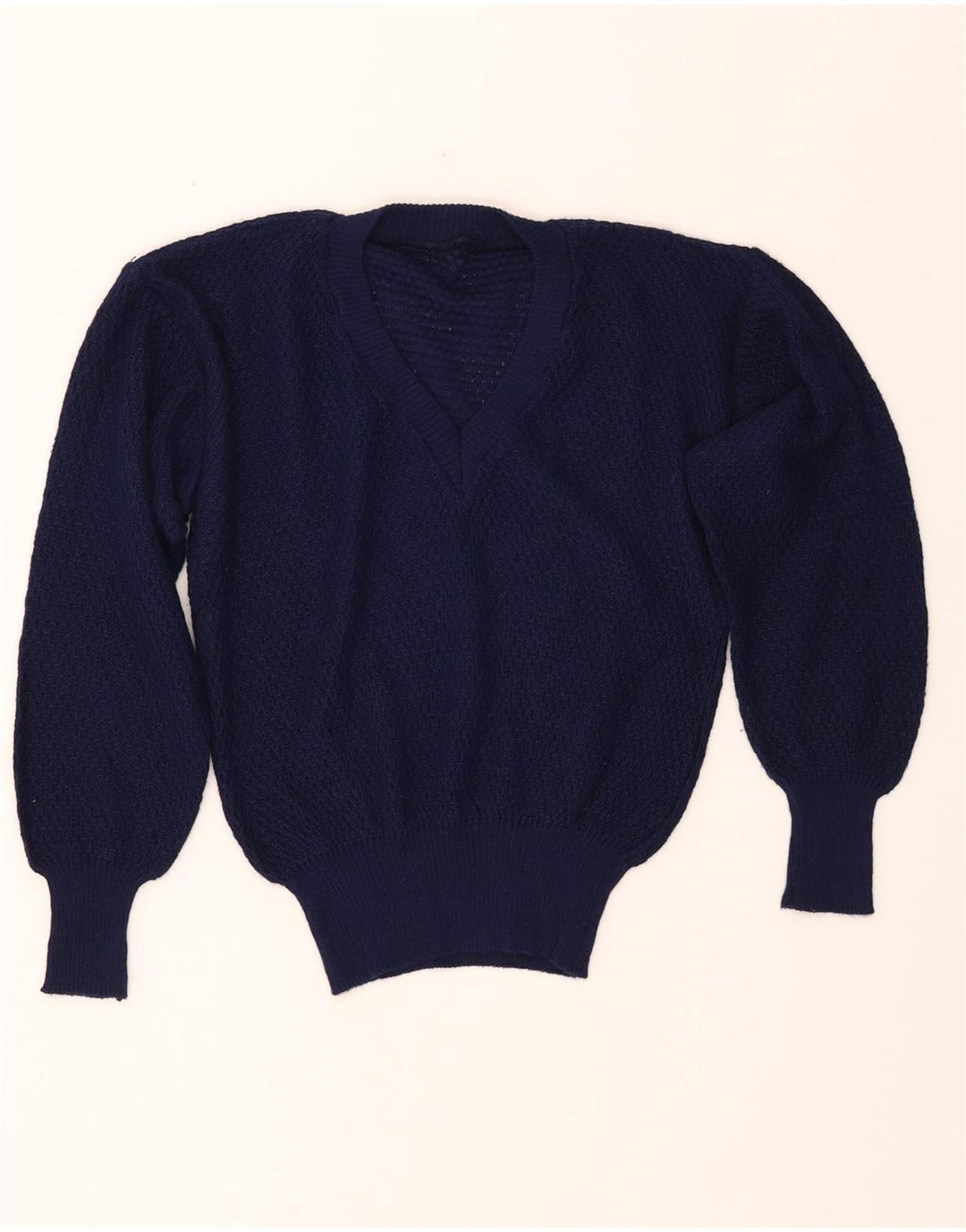 VINTAGE Womens V-Neck Jumper Sweater IT 46 Large Navy Blue Acrylic