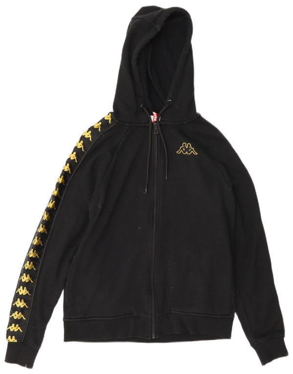 Kappa Womens Graphic Oversized Zip Hoodie Sweater UK 6 XS Black Cotton