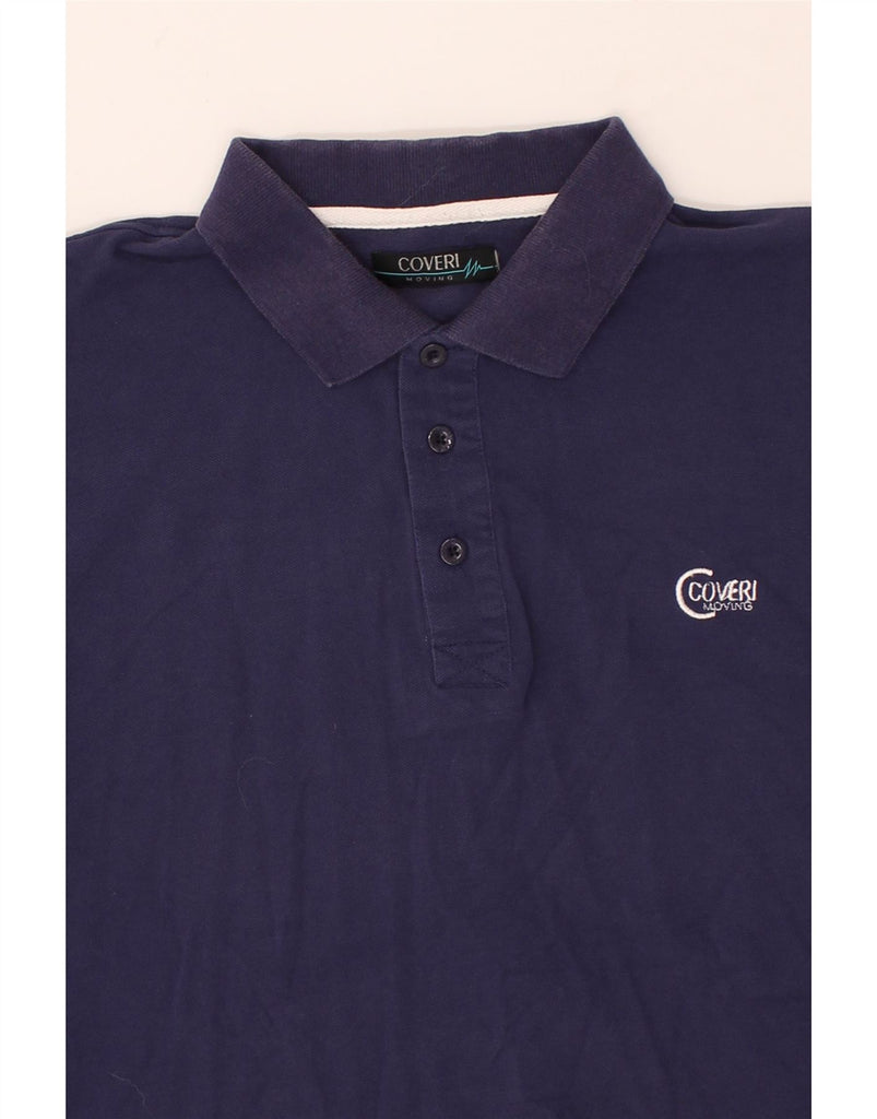 COVERI Mens Graphic Polo Shirt XL Navy Blue Cotton | Vintage Coveri | Thrift | Second-Hand Coveri | Used Clothing | Messina Hembry 