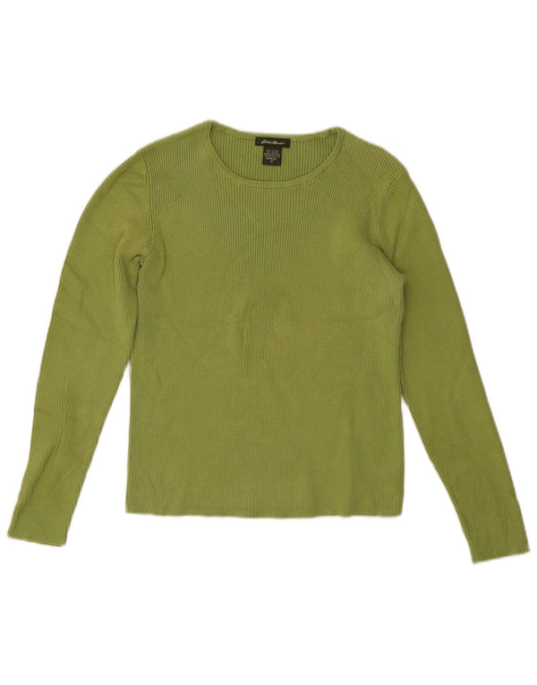 Eddie Bauer Womens Crop Top Long Sleeve UK 12 Medium Green Cotton