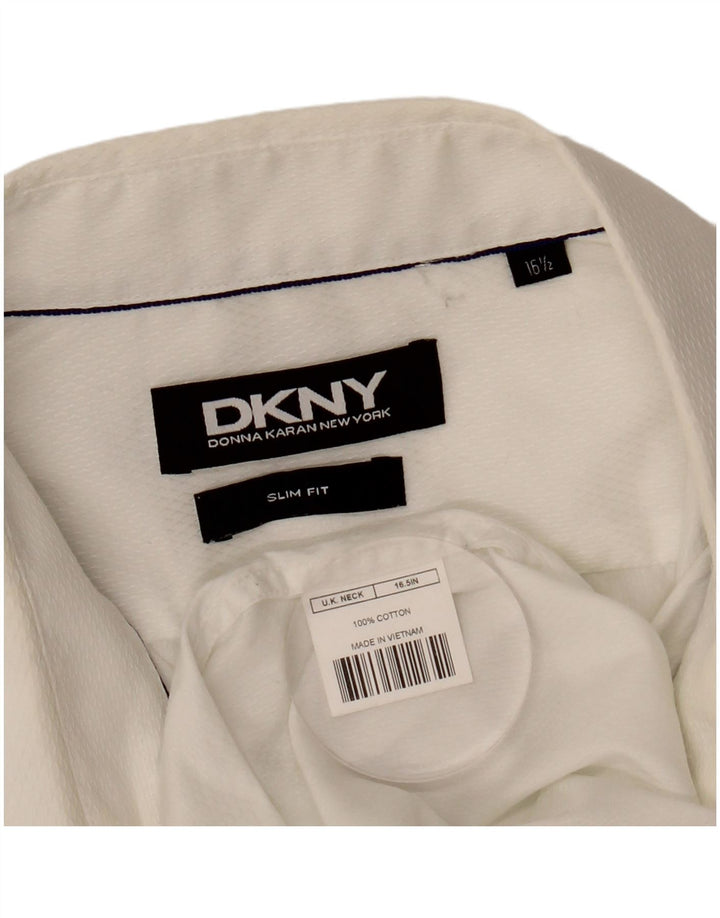 DKNY Mens Slim Fit Shirt Size 16 1/2 Large White Cotton