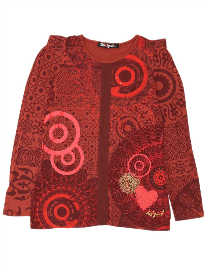 Desigual Womens Abstract Pattern Blouse Top UK 14 Large Red Viscose