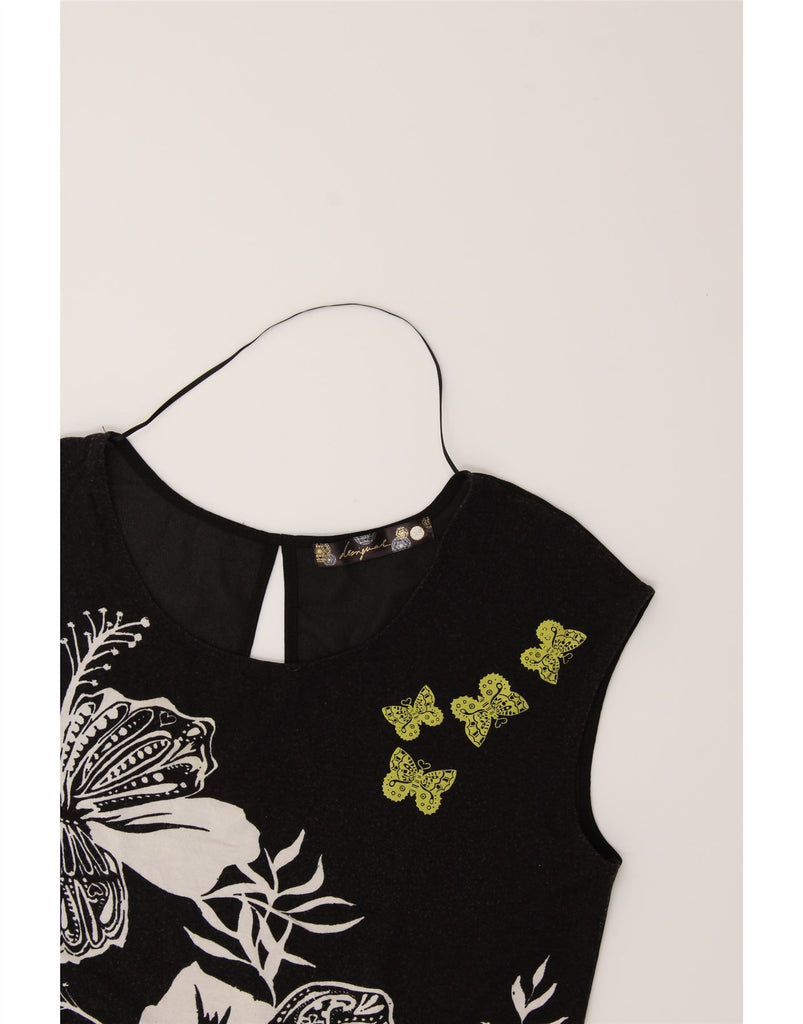 DESIGUAL Womens Oversized See Through Blouse Top UK 6 XS Black Floral Vintage Desigual and Second-Hand Desigual from Messina Hembry 