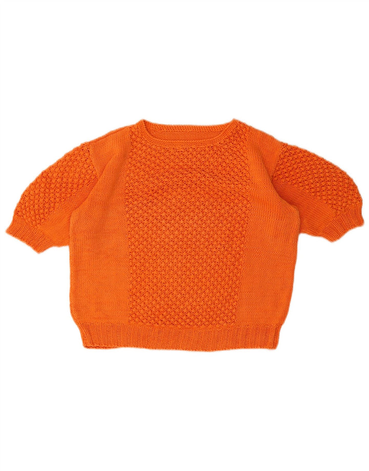 Vintage Womens Crop Crew Neck Jumper Sweater UK 14 Medium Orange