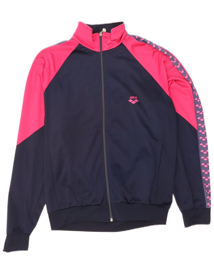 Arena Mens Graphic Tracksuit Top Jacket XL Navy Blue Colourblock Polyester
