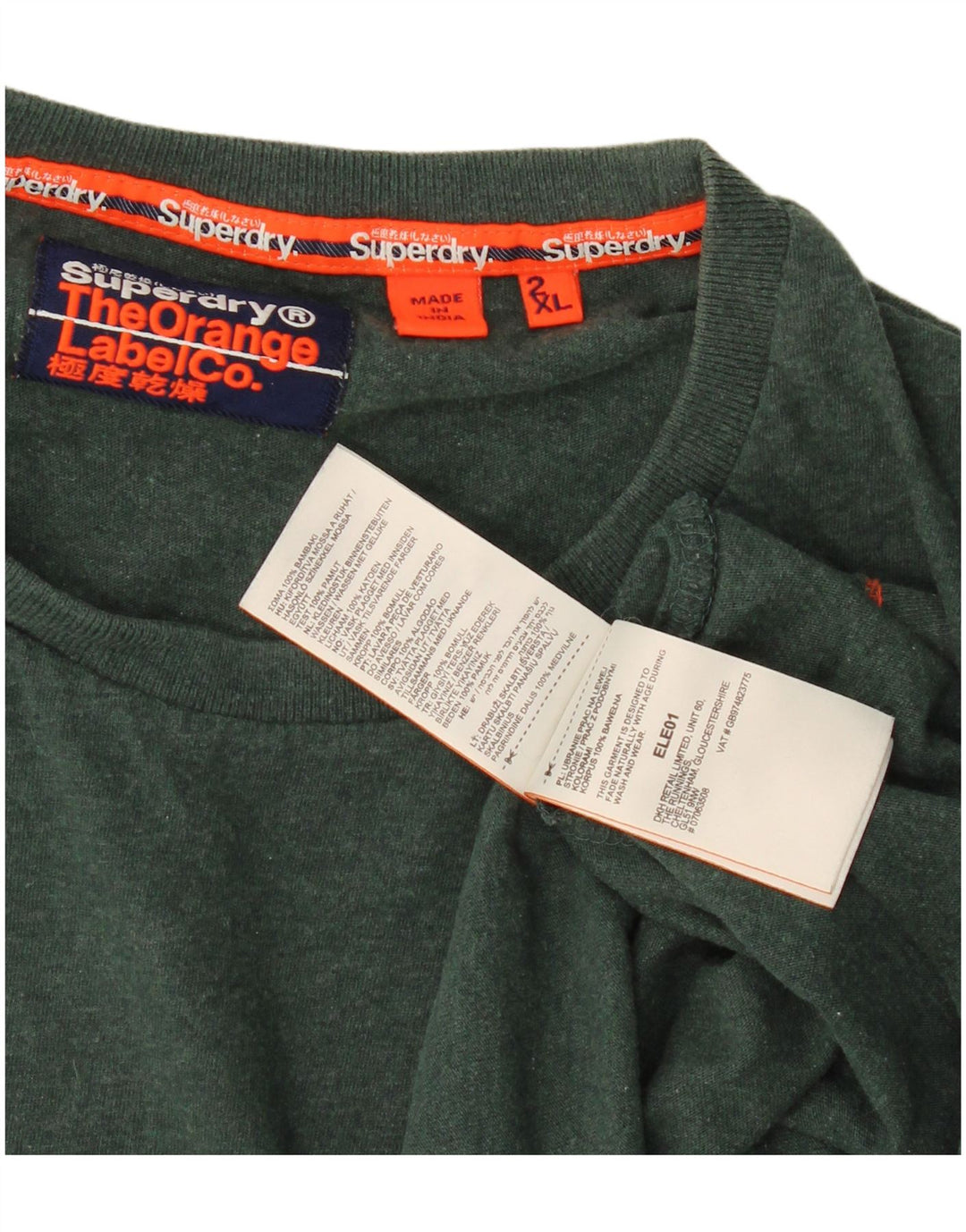 Superdry Mens T-Shirt Top 2XL Green Cotton