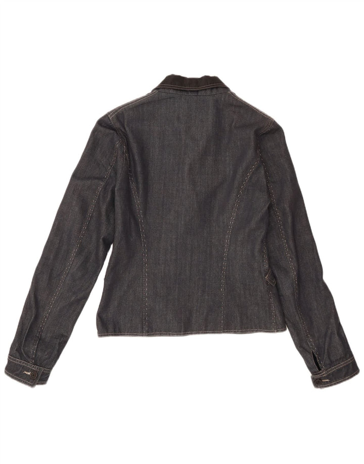 Ferre Womens 1 Button Denim Blazer Jacket IT 46 Large Navy Blue Cotton