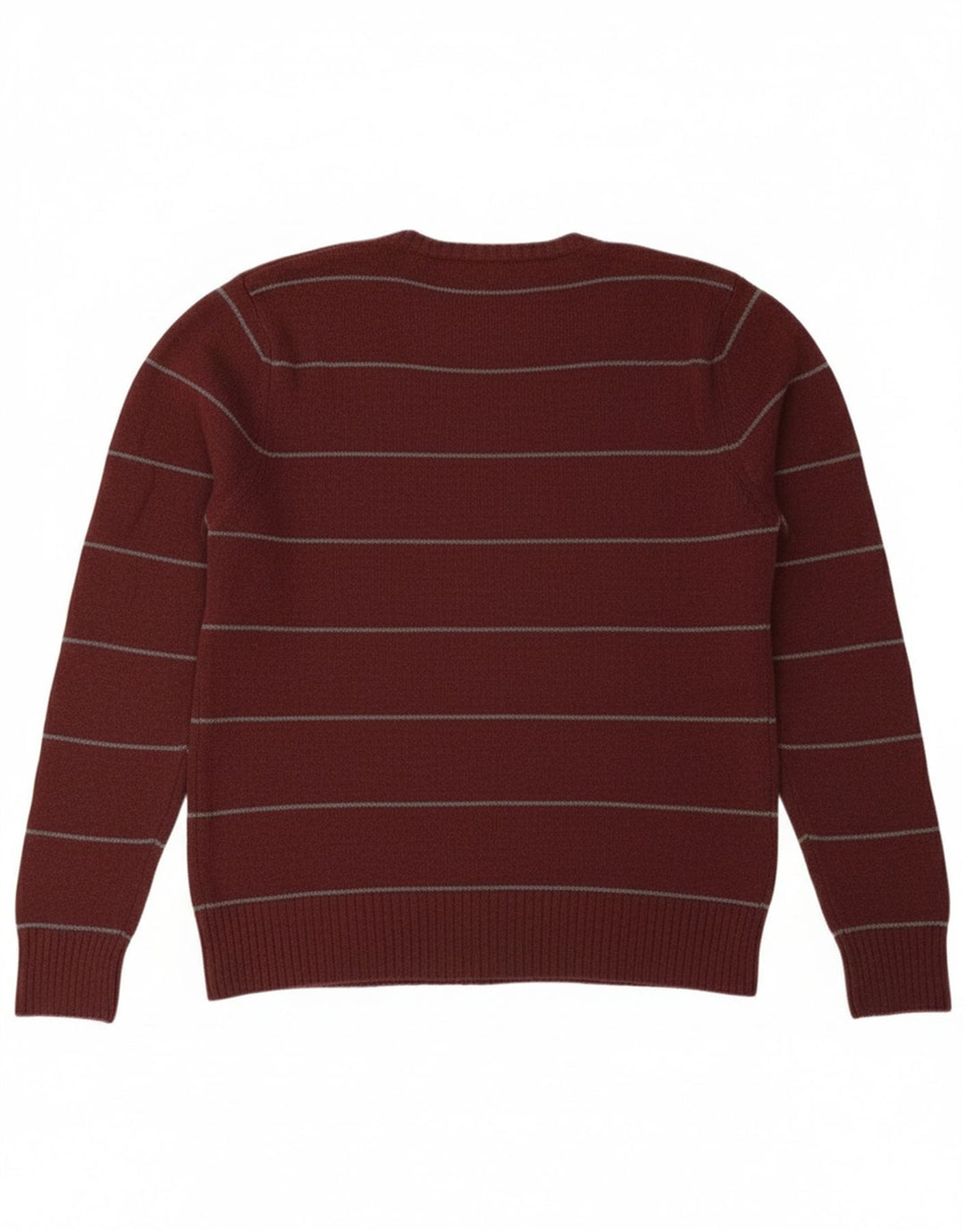 ZARA Mens V-Neck Jumper Sweater Large Burgundy Striped Wool