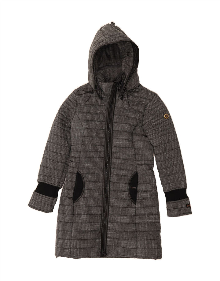 KHUJO Womens Hooded Padded Coat UK 10 Small Grey Check Polyester Vintage KHUJO and Second-Hand KHUJO from Messina Hembry 
