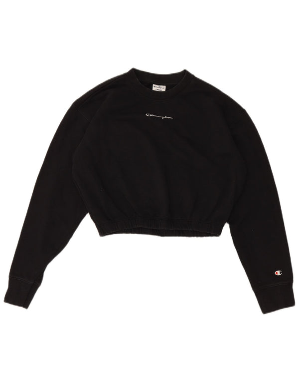 Champion Womens Graphic Crop Sweatshirt Jumper UK 16 Large Black
