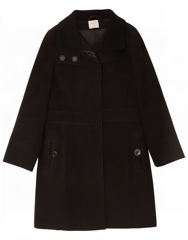 Oasis Womens Overcoat UK 12 Medium Black Cotton