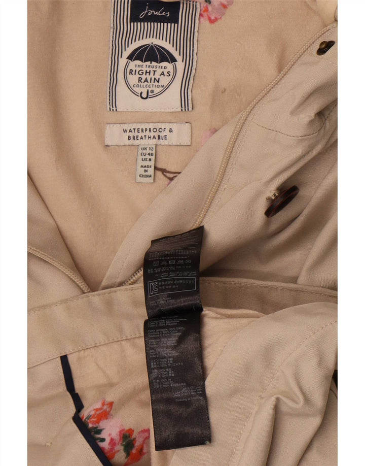 Joules Womens Hooded Rain Jacket UK 12 Medium Beige Cotton