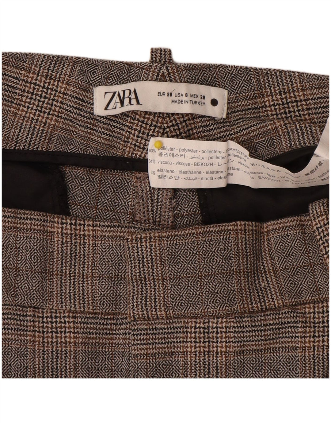Zara Womens Slim Chino Trousers EU 38 Small W28 L27 Grey Check Polyester