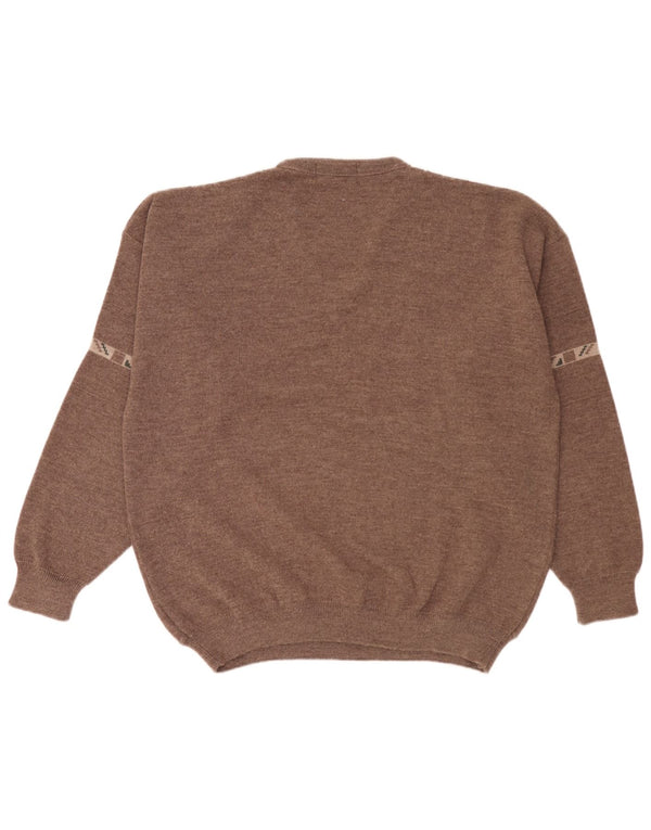 Peter Gribby Mens V-Neck Jumper Sweater XL Brown Geometric Acrylic