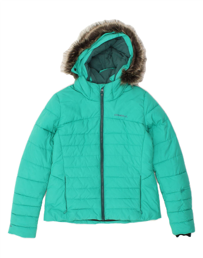 O'NEILL Womens Hooded Padded Jacket UK 12 Medium Turquoise Polyester Vintage O'Neill and Second-Hand O'Neill from Messina Hembry 