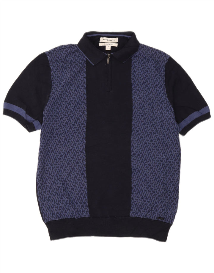 Marks & Spencer Mens Autograph Polo Neck Jumper Sweater Medium Navy Blue