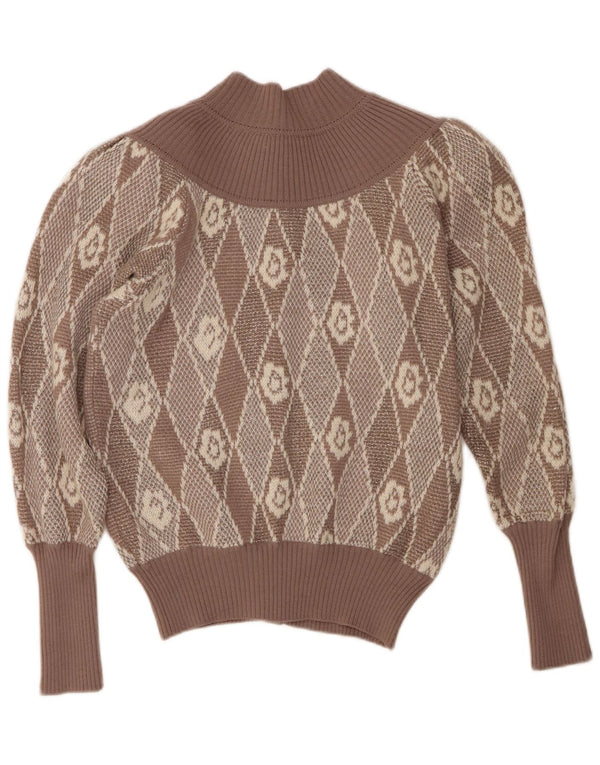 Carella Womens Crop Cardigan Sweater UK 14 Medium Beige Argyle/Diamond Wool