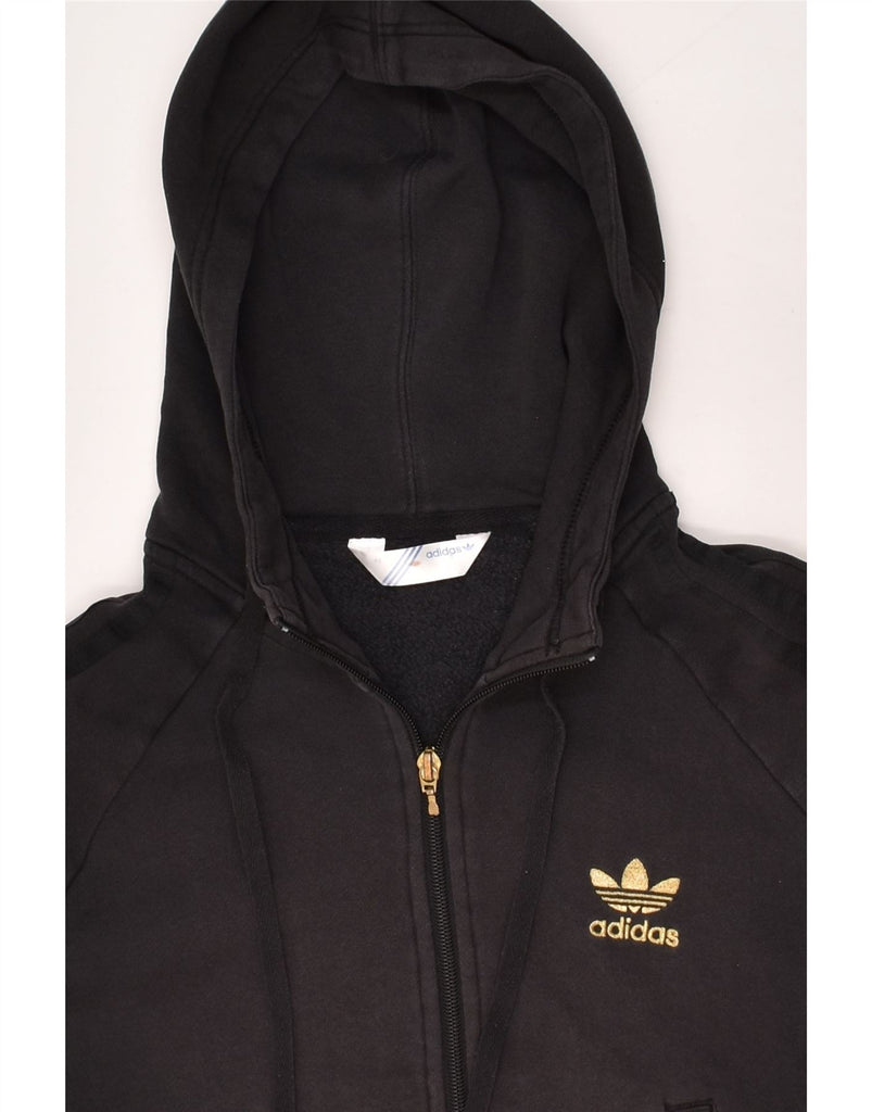 ADIDAS Womens Graphic Zip Hoodie Sweater IT 42 Medium Black Cotton | Vintage Adidas | Thrift | Second-Hand Adidas | Used Clothing | Messina Hembry 