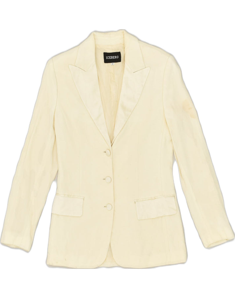 ICEBERG Womens 3 Button Blazer Jacket IT 42 Medium Off White Acetate | Vintage Iceberg | Thrift | Second-Hand Iceberg | Used Clothing | Messina Hembry 