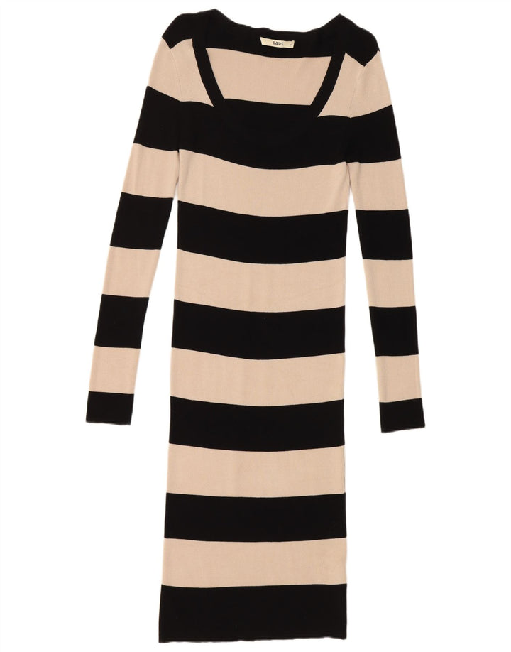 Oasis Womens Jumper Dress UK 12 Medium Black Striped Viscose
