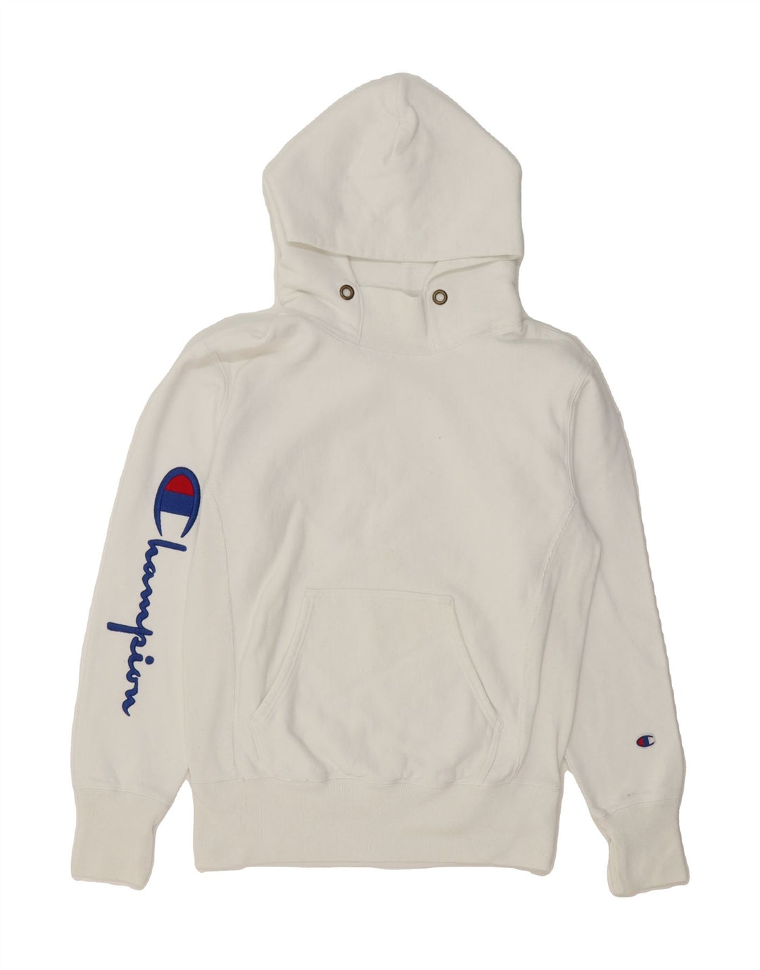 CHAMPION Mens Graphic Hoodie Jumper Small White Cotton Vintage Champion and Second-Hand Champion from Messina Hembry 