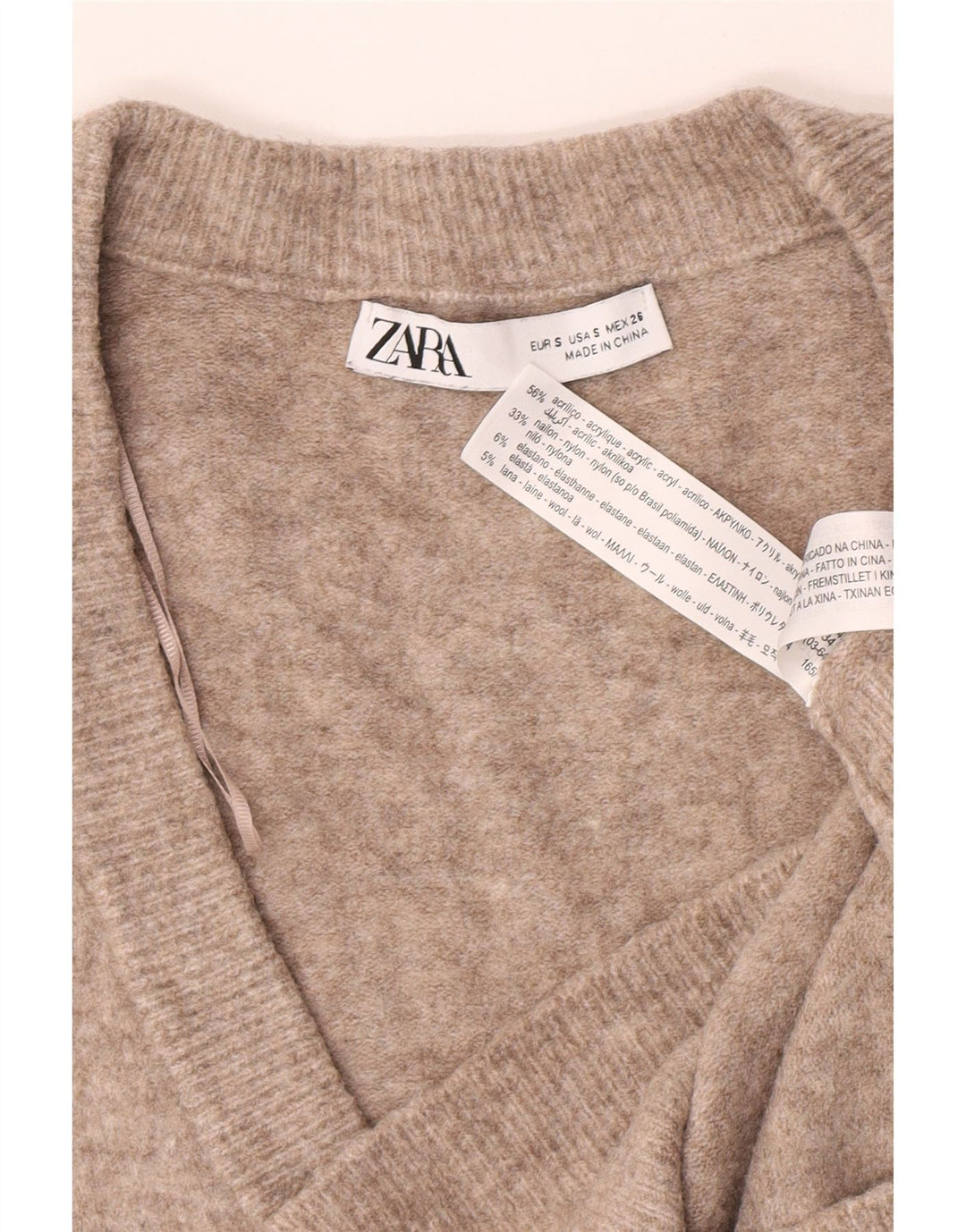 Zara Womens Oversized V-Neck Jumper Sweater UK 10 Small Brown Flecked