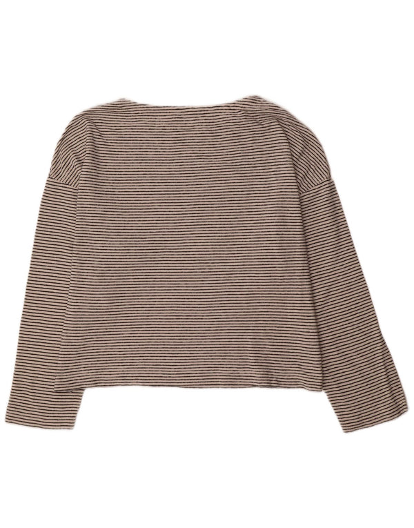 All Saints Womens Crop Top Long Sleeve UK 14 Medium Off White Striped