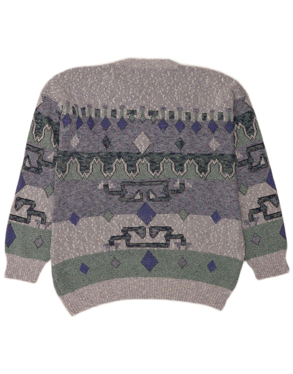 Vintage Mens Crew Neck Jumper Sweater Large Blue Geometric