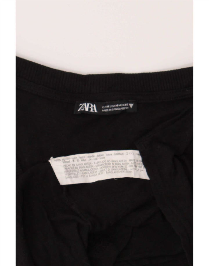 Zara Womens T-Shirt Top UK 14 Medium Black Cotton
