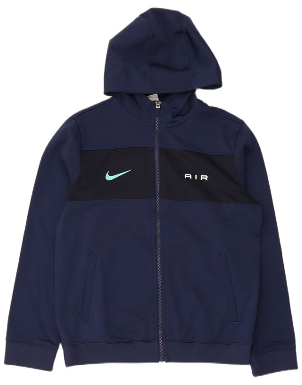 Nike Boys Dri Fit Zip Hoodie Sweater 13-14 Years XL Navy Blue Colourblock