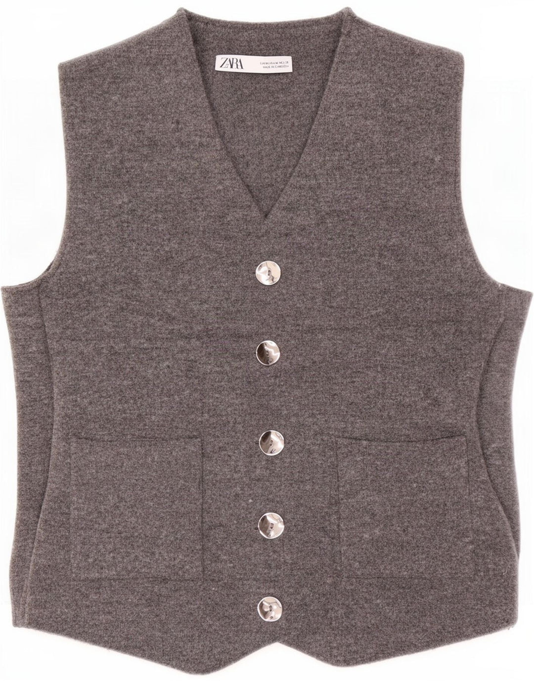 Zara Womens Knit Waistcoat UK 12 Medium Grey Polyester