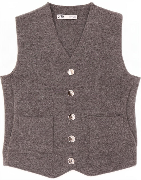 Zara Womens Knit Waistcoat UK 12 Medium Grey Polyester