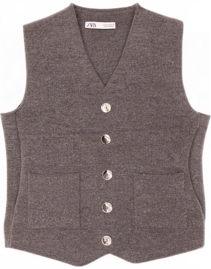 Zara Womens Knit Waistcoat UK 12 Medium Grey Polyester