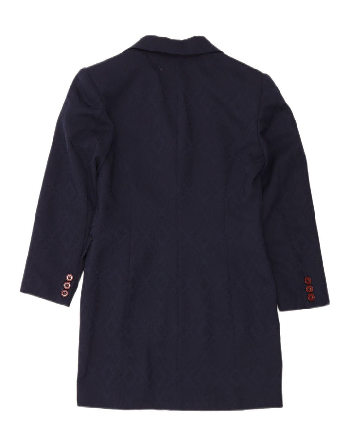 VINTAGE Womens Longline 4 Button Blazer Jacket IT 44 Medium Blue Geometric Vintage Vintage and Second-Hand Vintage from Messina Hembry 