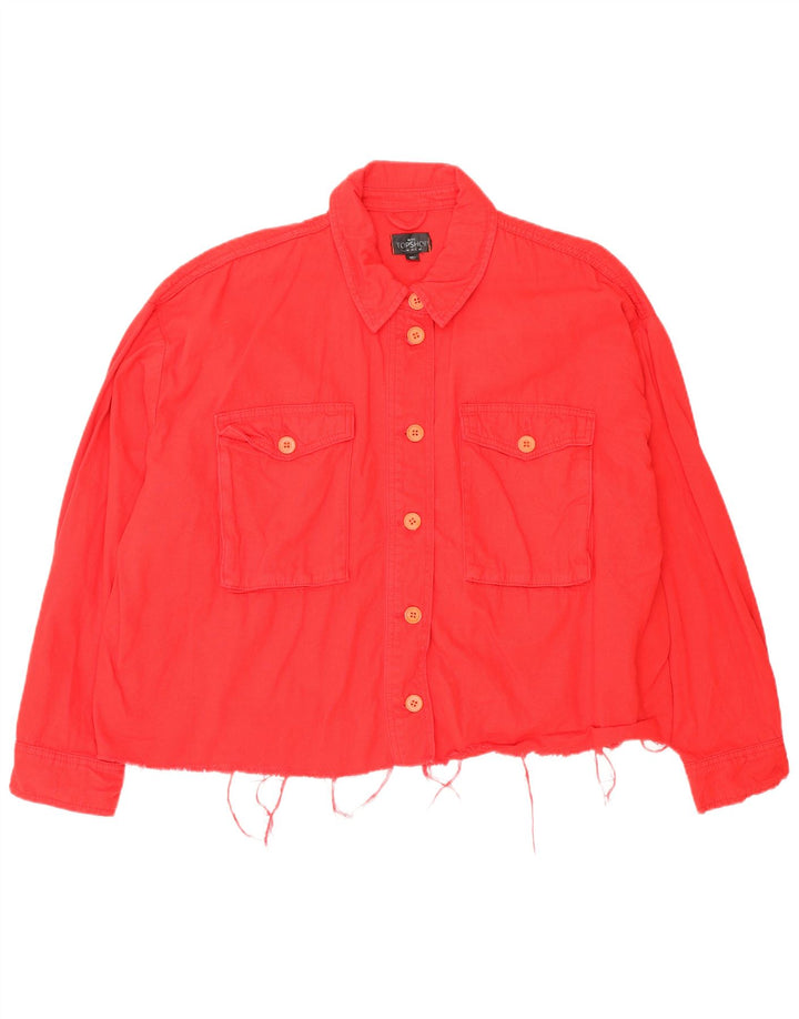Topshop Womens Petite Crop Oversized Bomber Jacket UK 16 Large Red Cotton