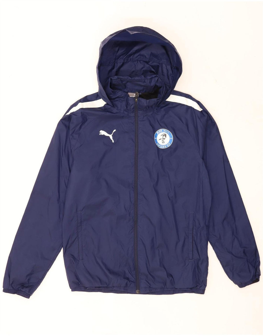 Puma Mens Hooded Rain Jacket UK 38 Medium Navy Blue Colourblock Nylon