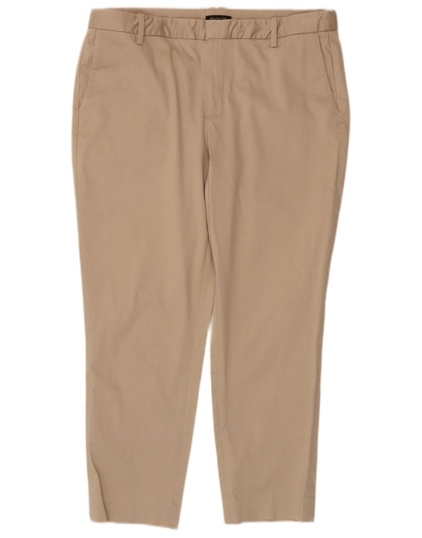 Massimo Dutti Womens Tapered Cropped Trousers EU 44 XL W34 L25 Beige Cotton