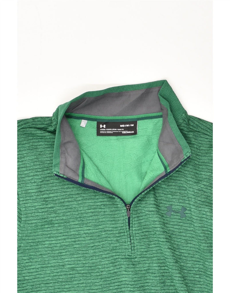 UNDER ARMOUR Mens Zip Neck Sweatshirt Jumper Medium Green Striped | Vintage Under Armour | Thrift | Second-Hand Under Armour | Used Clothing | Messina Hembry 