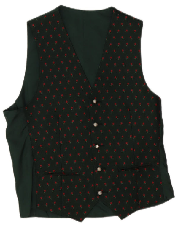 Vintage Mens Waistcoat IT 46 Small Green Floral Polyester
