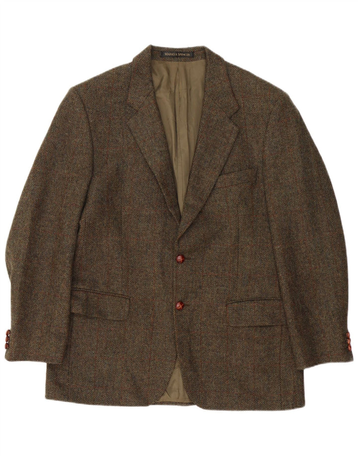 Marks & Spencer Mens 2 Button Blazer Jacket UK 40 Large Khaki Check